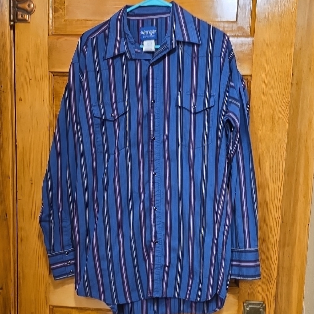 Wrangler Western Blue and White Casual Snap Down Shirt XL